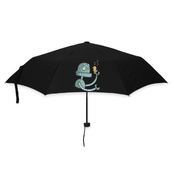 Roboter mit Vogel - Regenschirm (klein) - Schwarz - Vorne
