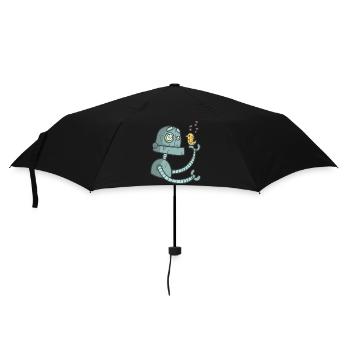 Roboter mit Vogel - Regenschirm (klein) - Schwarz - Vorne