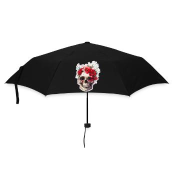 Totenkopf mit roten Blumen - Regenschirm (klein) - Schwarz - Vorne