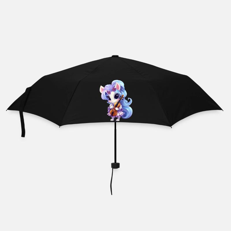Einhorn mit Blumenkleid und Violine – - Regenschirm (klein) - Schwarz