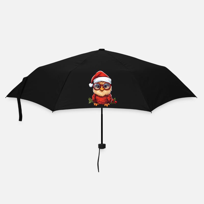 weihnachten eule rote federn - Regenschirm (klein) - Schwarz