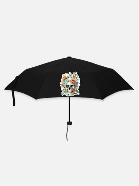 Human Skull & Flowers 10 - Umbrella (small) - black