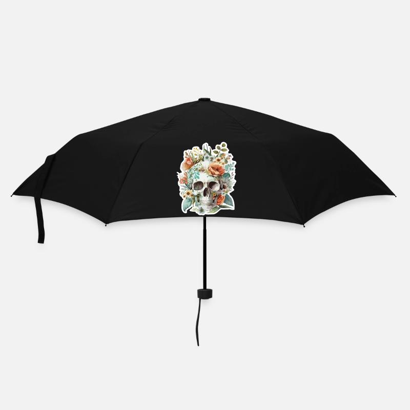 Human Skull & Flowers 10 - Umbrella (small) - black