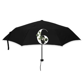 Number 6 Floral Green -6th Birthday Floral - Umbrella (small) - black - Front
