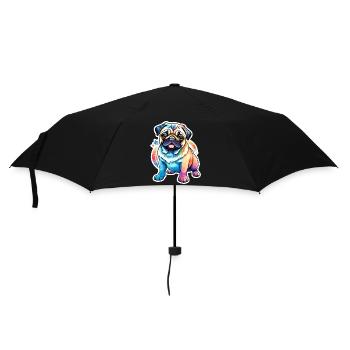 Mops Wasserfarben - Regenschirm (klein) - Schwarz - Vorne