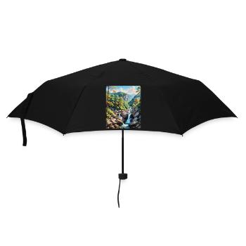 Serene Mountain Waterfall Landscape - Umbrella (small) - black - Front