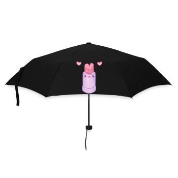 Rouge à lèvres rose cœur kawaii - Parapluie standard - noir - Devant