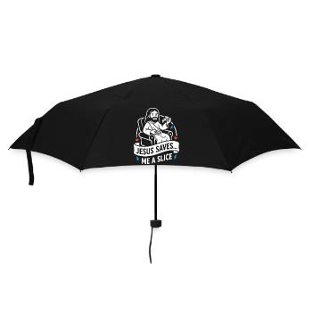 Jesus Saves Me A Slice Funny - Regenschirm (klein) - Schwarz - Vorne