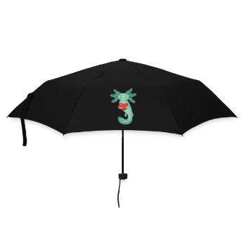 Dark green axolotl holding a red heart - Umbrella (small) - black - Front
