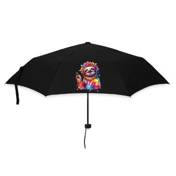 Hippie Faultier - Flower Power - Peace Zeichen - Regenschirm (klein) - Schwarz - Vorne