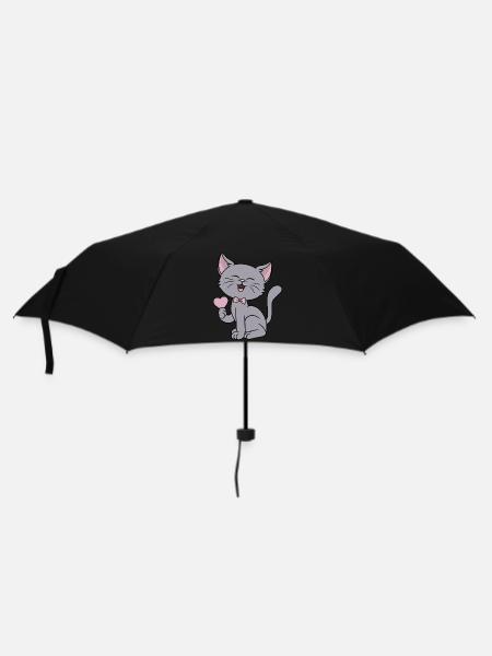 Katze Herz Liebe lustige Katzen Paare Valentinstag - Regenschirm (klein) - Schwarz