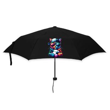 Bunte Fußballkatze bereit für das Spiel! - Fußball Kunst - Regenschirm (klein) - Schwarz - Vorne