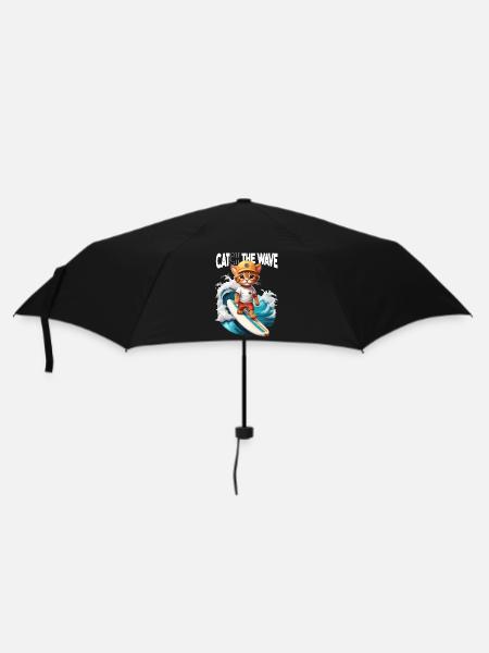 Katzen-Surfer Catch the Wave - Regenschirm (klein) - Schwarz