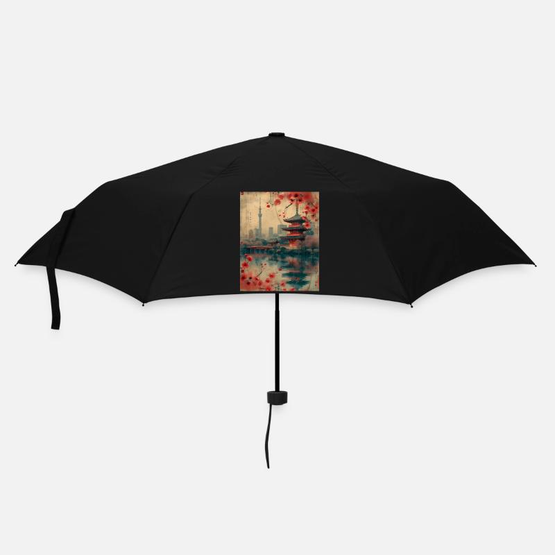 Eastern Harmony: Vintage-Skyline von Tokio mit Kirsche - Regenschirm (klein) - Schwarz