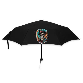 Skull / Totenkopf / Skelett / Gothic / Tattoo - Regenschirm (klein) - Schwarz - Vorne