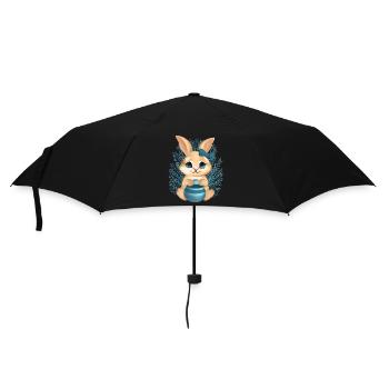 Süßer Hase mit Blumen – Ruhige Illustration - Regenschirm (klein) - Schwarz - Vorne