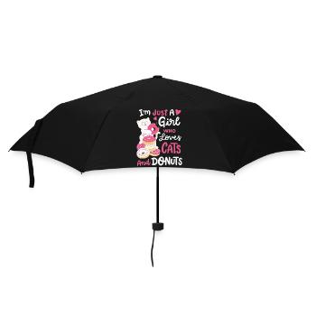 Donut und Katzenliebhaber - Regenschirm (klein) - Schwarz - Vorne