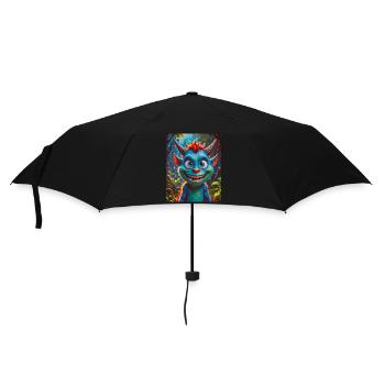 Happy Halloween, süß, Monster, wilde Haare, gruselig, lustig - Regenschirm (klein) - Schwarz - Vorne