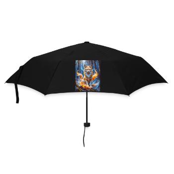 Eleganter mehrschwänziger Kitsune mit leuchtendem Fuchsfeuer - Regenschirm (klein) - Schwarz - Vorne