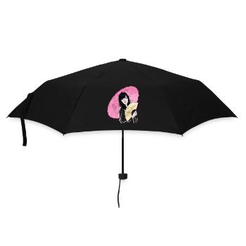 Asiatische Schönheit mit Pinkem Schirm - Regenschirm (klein) - Schwarz - Vorne