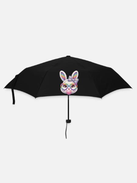Osterhase Kaugummiblase Herz Brille Regenbogen - Regenschirm (klein) - Schwarz