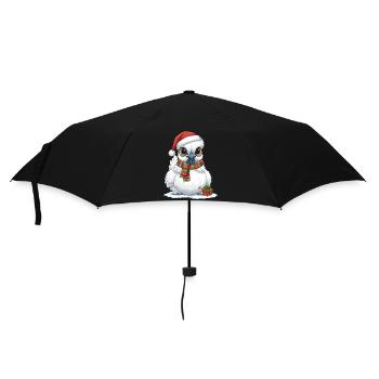 Poulet de soie drôle - Chapeau de Père Noël et... - Parapluie standard - noir - Devant