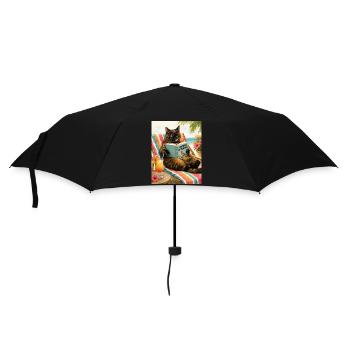 Chat relaxant avec lecture estivale - Parapluie standard - noir - Devant