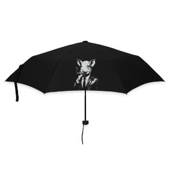 Schweinerauchen im Anzug - Regenschirm (klein) - Schwarz - Vorne