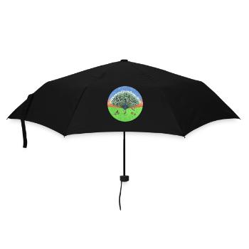 Deux oiseaux jouent sur les plumes d’un paon - Parapluie standard - noir - Devant