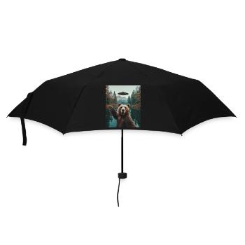 Bear Selfie with UFO Aliens - Umbrella (small) - black - Front
