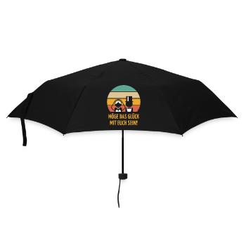 Glück Mit Euch (Brautpaar Köpfe / Sunset / 5C/V1) - Regenschirm (klein) - Schwarz - Vorne