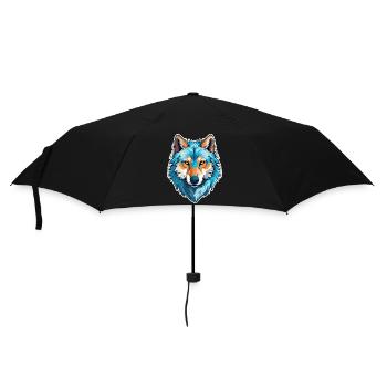 Wolf Kostüm blauer Wolfskopf Werwolf und - Regenschirm (klein) - Schwarz - Vorne
