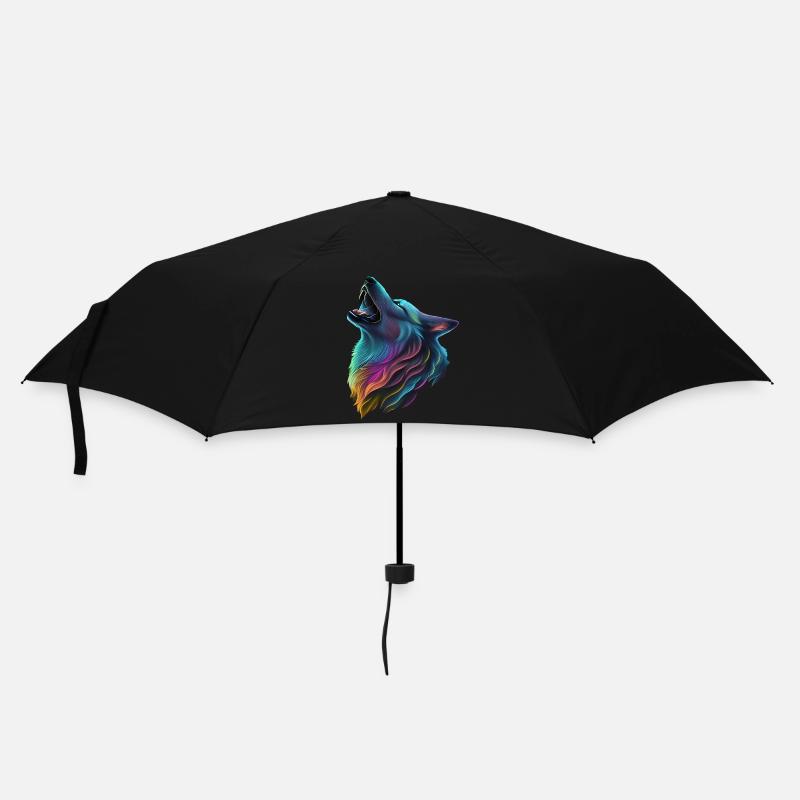 Bunter Wolf - Regenschirm (klein) - Schwarz