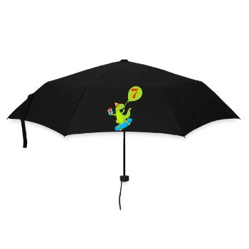 Niedlicher Dinosaurier zum 7-jährigen Jubiläum - Regenschirm (klein) - Schwarz - Vorne