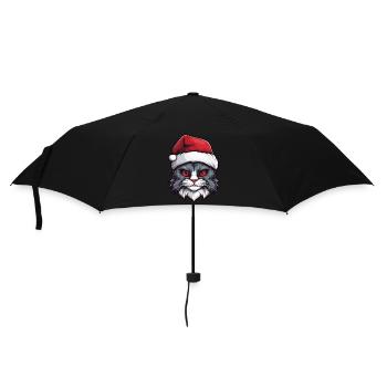 Cat Head Christmas Portrait - Umbrella (small) - black - Front