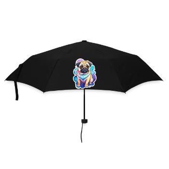 Mops Wasserfarben - Regenschirm (klein) - Schwarz - Vorne