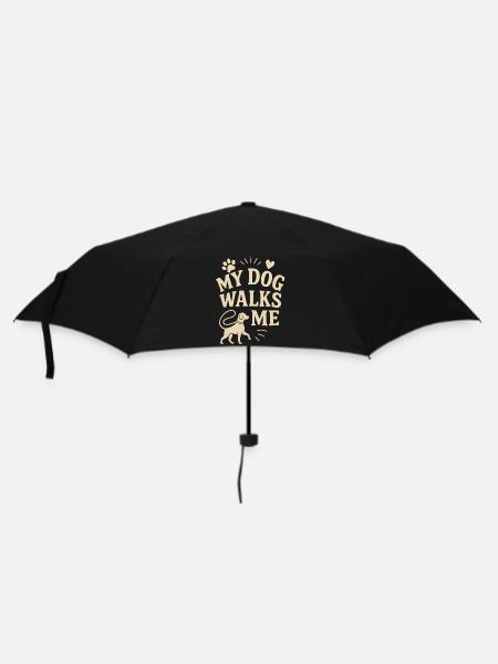 Mein Hund geht mit mir spazieren, Tierliebhaber-Design - Regenschirm (klein) - Schwarz