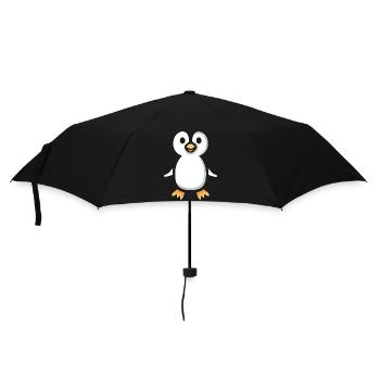 Süßer Cartoon-Pinguin Illustration - Regenschirm (klein) - Schwarz - Vorne