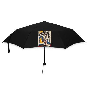 Kubistisches farbenfrohes abstraktes Porträt - Regenschirm (klein) - Schwarz - Vorne