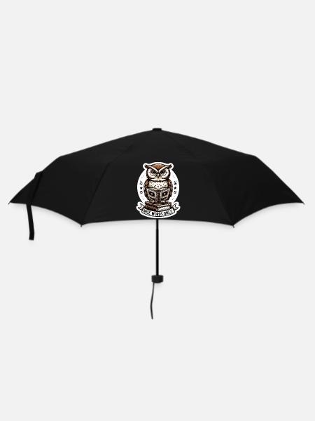 Weise Eule liest Buch - Regenschirm (klein) - Schwarz