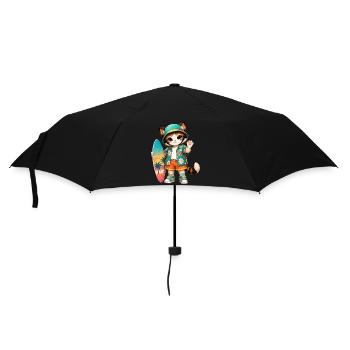 Kawaii tropical surfer cat - Umbrella (small) - black - Front