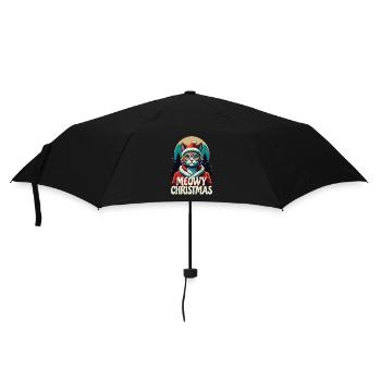 Meowy Christmas - Geschenk mit Katze - Regenschirm (klein) - Schwarz - Vorne