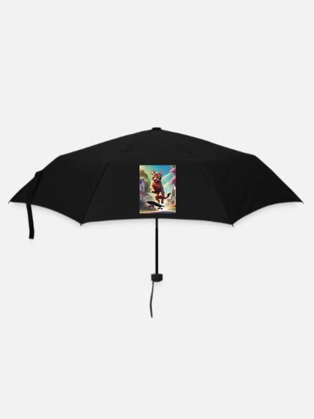 Katze Skateboaring - Regenschirm (klein) - Schwarz