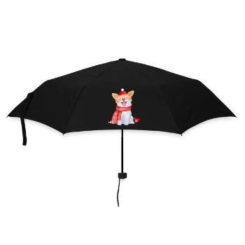 Hündchen mit Schal, Mütze, Herz und Pfote - Regenschirm (klein) - Schwarz - Vorne