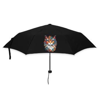 Bunte Katze - Regenschirm (klein) - Schwarz - Vorne