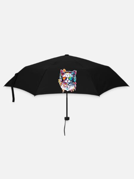 Kopfhörer / Audio / Musik / Tier / Katze / cool - Regenschirm (klein) - Schwarz