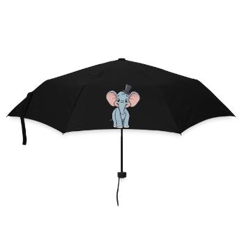Entzückender blauer Comic-Elefant mit Hut - Regenschirm (klein) - Schwarz - Vorne