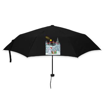 Meowy Christmas - Katze mit Sternschnuppe - Regenschirm (klein) - Schwarz - Vorne