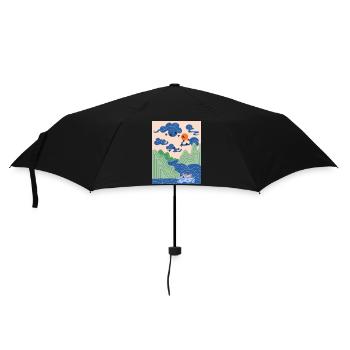 Korean Art Design with Cranes & Origami Boat - Umbrella (small) - black - Front