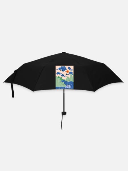 Korean Art Design mit Kranichen & Origami Boot - Regenschirm (klein) - Schwarz
